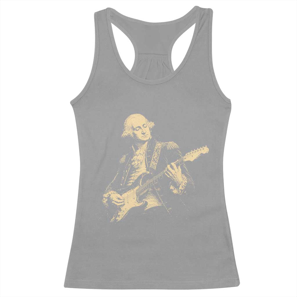 George Washington Rock Star Vintage Portrait Racerback Tank Top Funny Electric Guitar Player Founding Father Retro Aesthetic Patriotic Graphic
