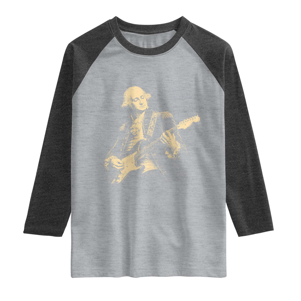 George Washington Rock Star Vintage Portrait Raglan Shirt Funny Electric Guitar Player Founding Father Retro Aesthetic Patriotic Graphic
