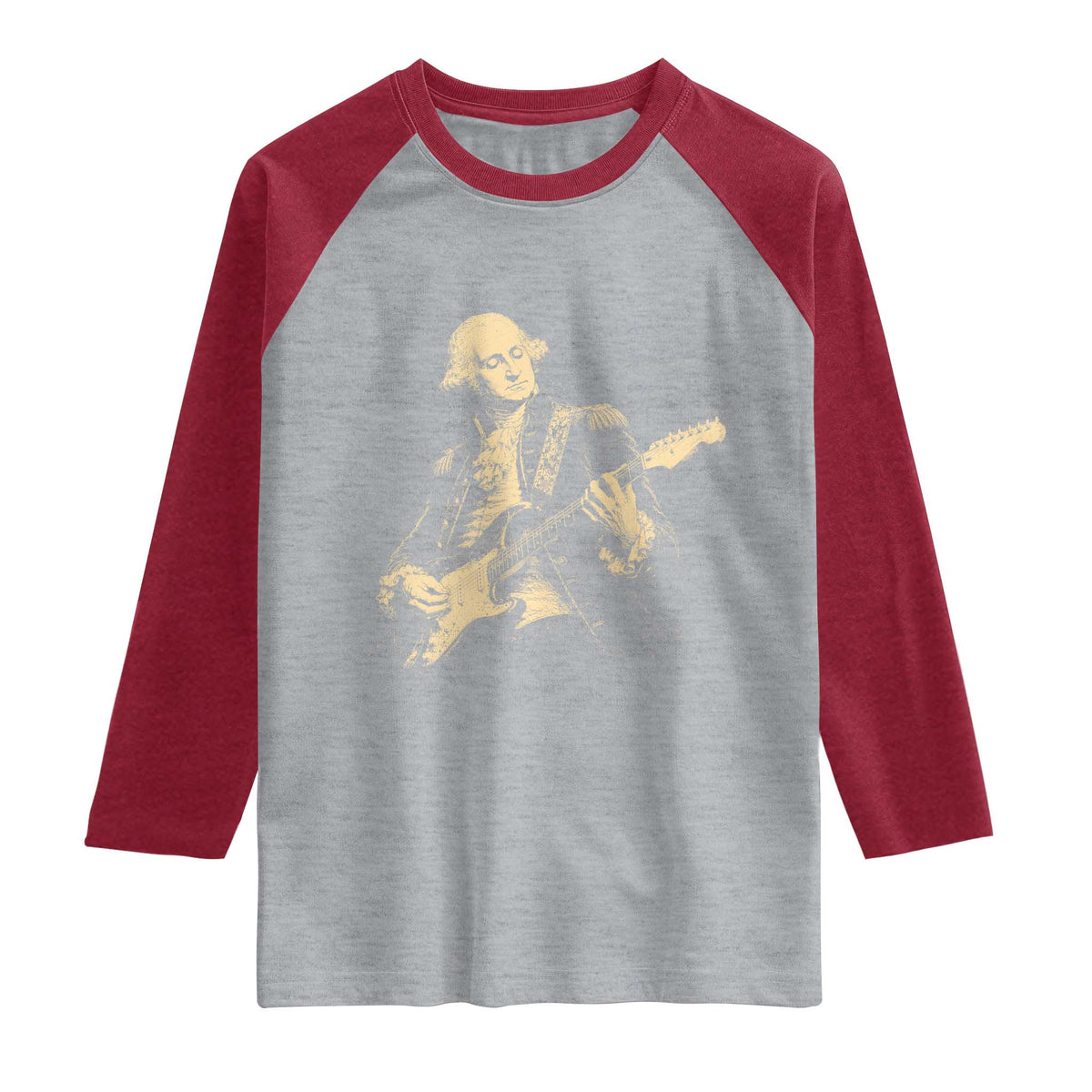 George Washington Rock Star Vintage Portrait Raglan Shirt Funny Electric Guitar Player Founding Father Retro Aesthetic Patriotic Graphic