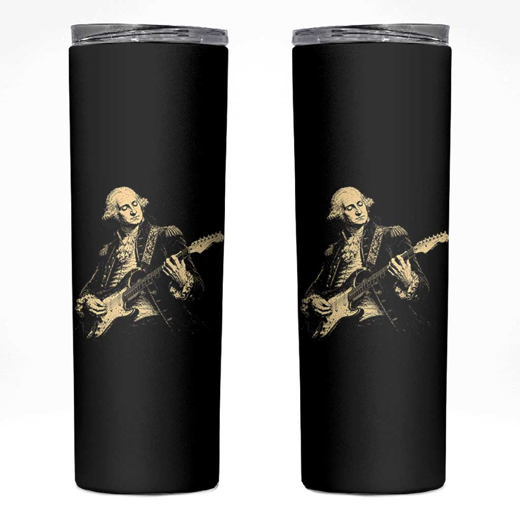 George Washington Rock Star Vintage Portrait Skinny Tumbler Funny Electric Guitar Player Founding Father Retro Aesthetic Patriotic Graphic