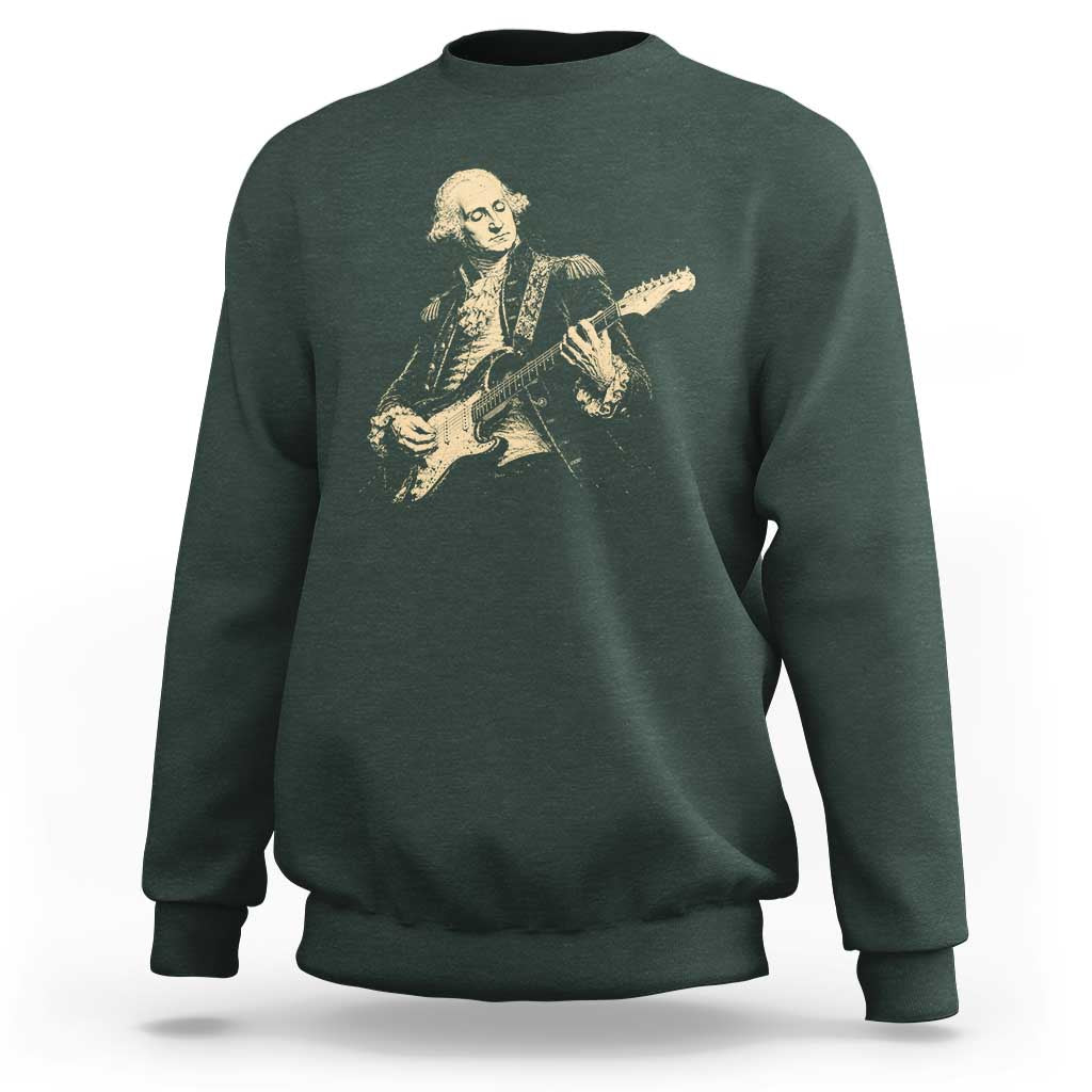 George Washington Rock Star Vintage Portrait Sweatshirt Funny Electric Guitar Player Founding Father Retro Aesthetic Patriotic Graphic
