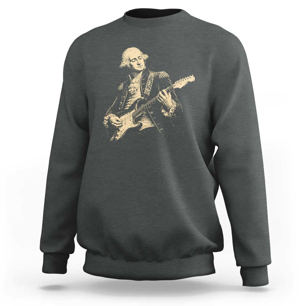 George Washington Rock Star Vintage Portrait Sweatshirt Funny Electric Guitar Player Founding Father Retro Aesthetic Patriotic Graphic