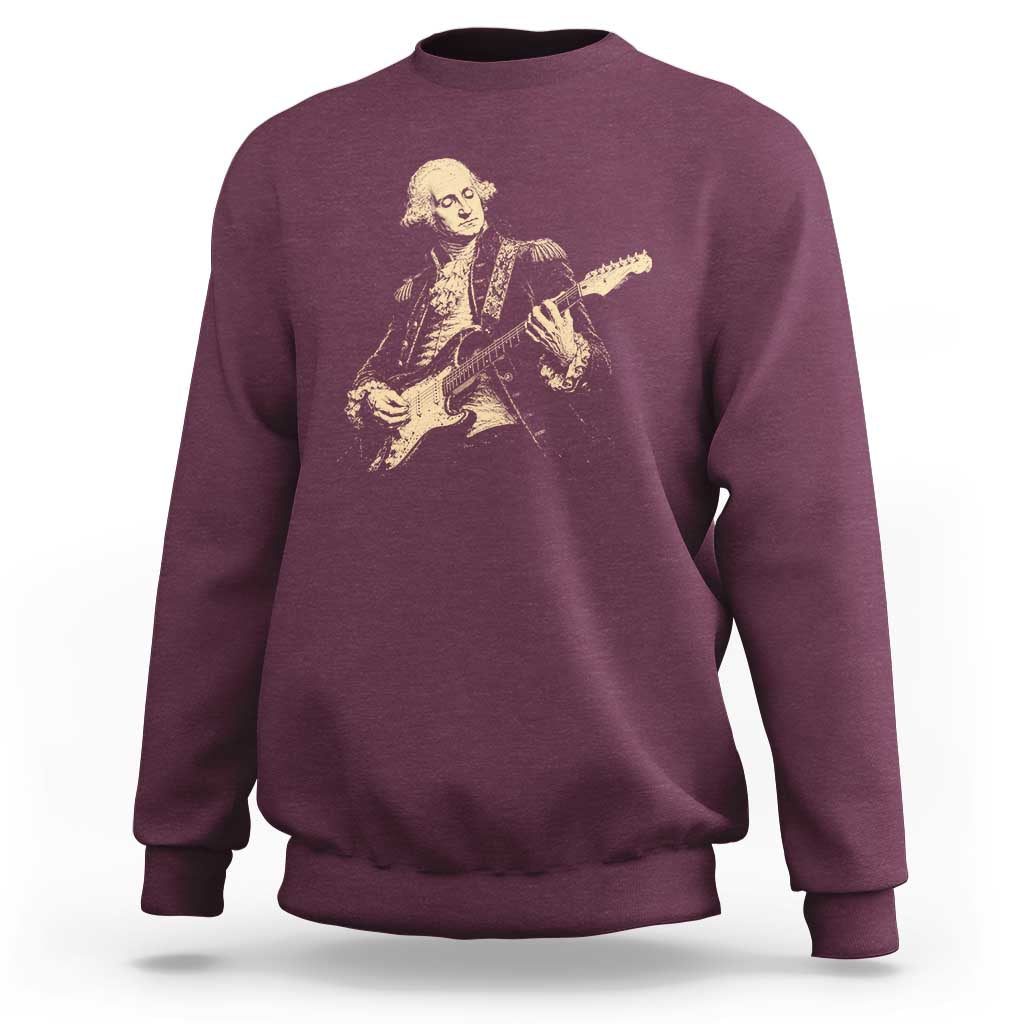 George Washington Rock Star Vintage Portrait Sweatshirt Funny Electric Guitar Player Founding Father Retro Aesthetic Patriotic Graphic