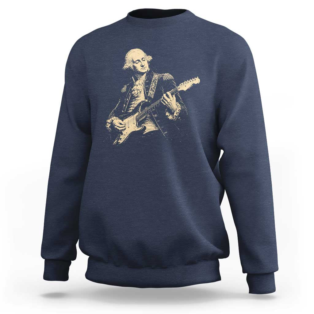 George Washington Rock Star Vintage Portrait Sweatshirt Funny Electric Guitar Player Founding Father Retro Aesthetic Patriotic Graphic