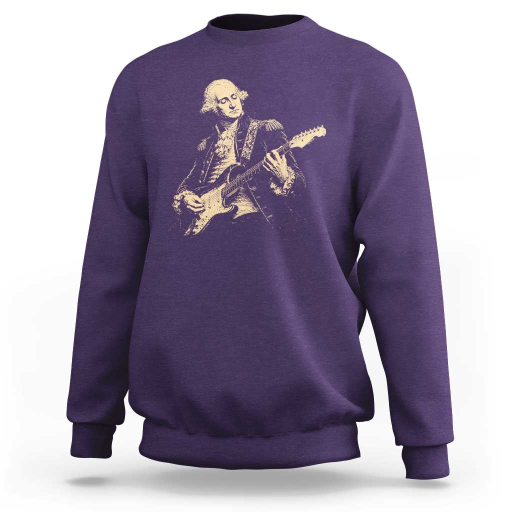 George Washington Rock Star Vintage Portrait Sweatshirt Funny Electric Guitar Player Founding Father Retro Aesthetic Patriotic Graphic
