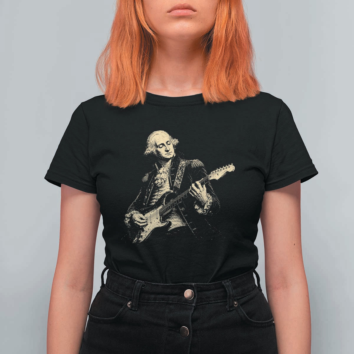 George Washington Rock Star Vintage Portrait T Shirt For Women Funny Electric Guitar Player Founding Father Retro Aesthetic Patriotic Graphic