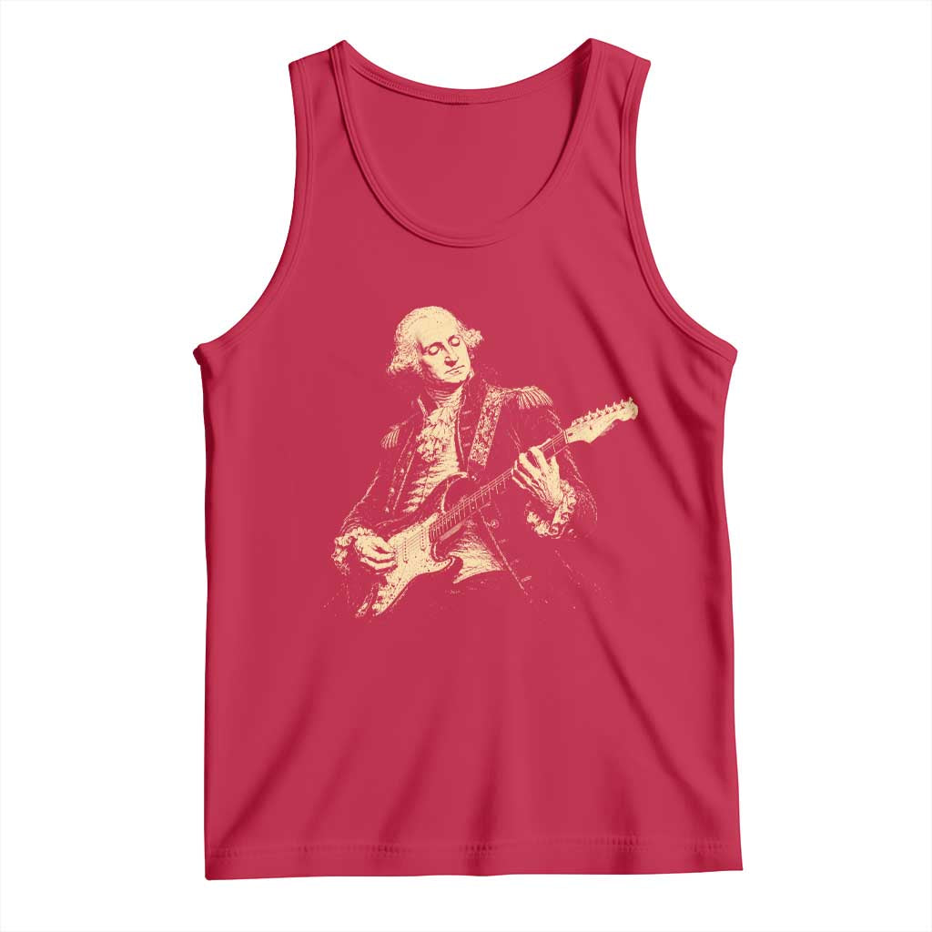 George Washington Rock Star Vintage Portrait Tank Top Funny Electric Guitar Player Founding Father Retro Aesthetic Patriotic Graphic