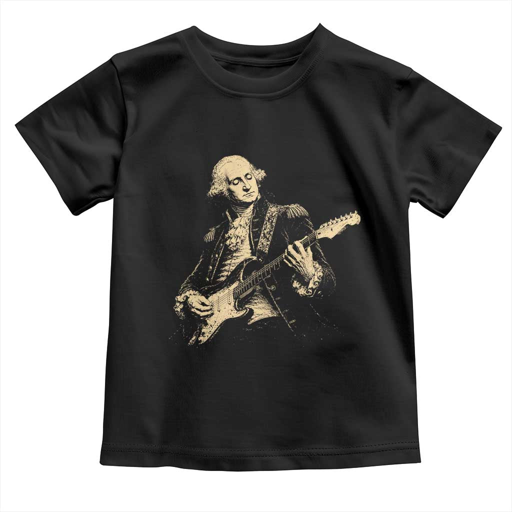 George Washington Rock Star Vintage Portrait Toddler T Shirt Funny Electric Guitar Player Founding Father Retro Aesthetic Patriotic Graphic