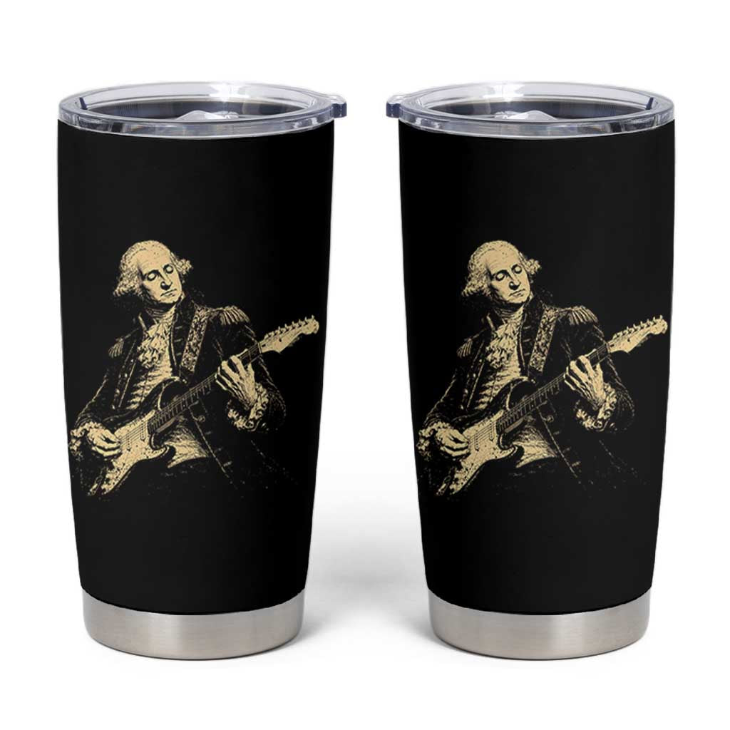 George Washington Rock Star Vintage Portrait Tumbler Cup Funny Electric Guitar Player Founding Father Retro Aesthetic Patriotic Graphic