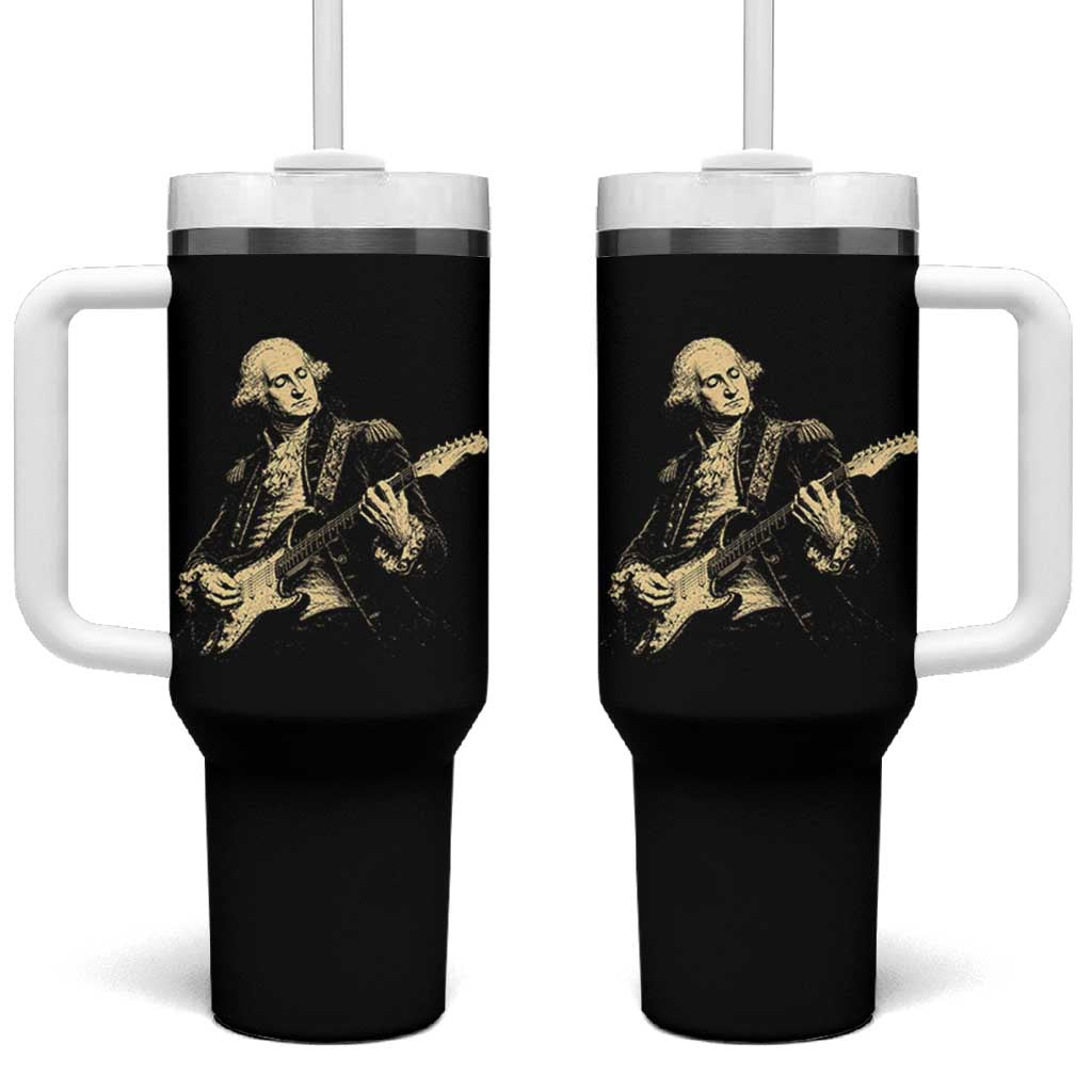 George Washington Rock Star Vintage Portrait Tumbler With Handle Funny Electric Guitar Player Founding Father Retro Aesthetic Patriotic Graphic