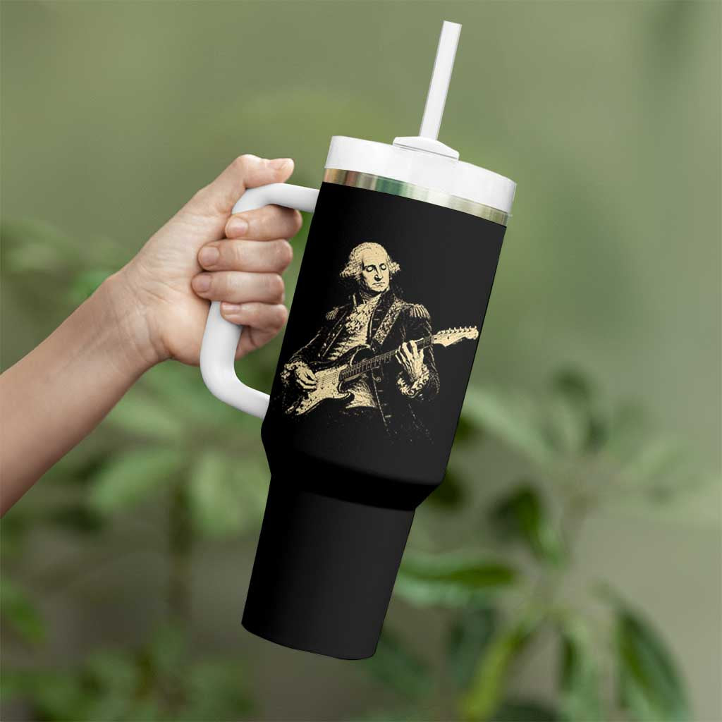 George Washington Rock Star Vintage Portrait Tumbler With Handle Funny Electric Guitar Player Founding Father Retro Aesthetic Patriotic Graphic