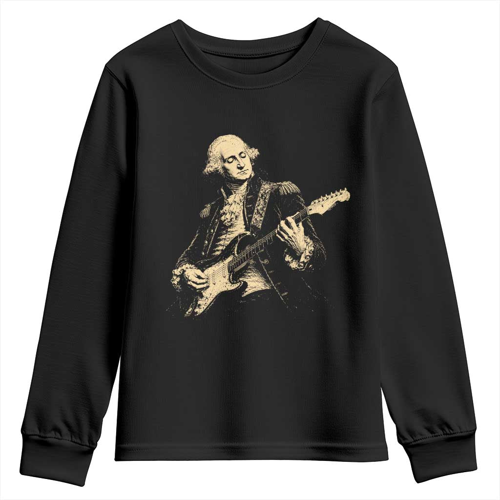 George Washington Rock Star Vintage Portrait Youth Sweatshirt Funny Electric Guitar Player Founding Father Retro Aesthetic Patriotic Graphic