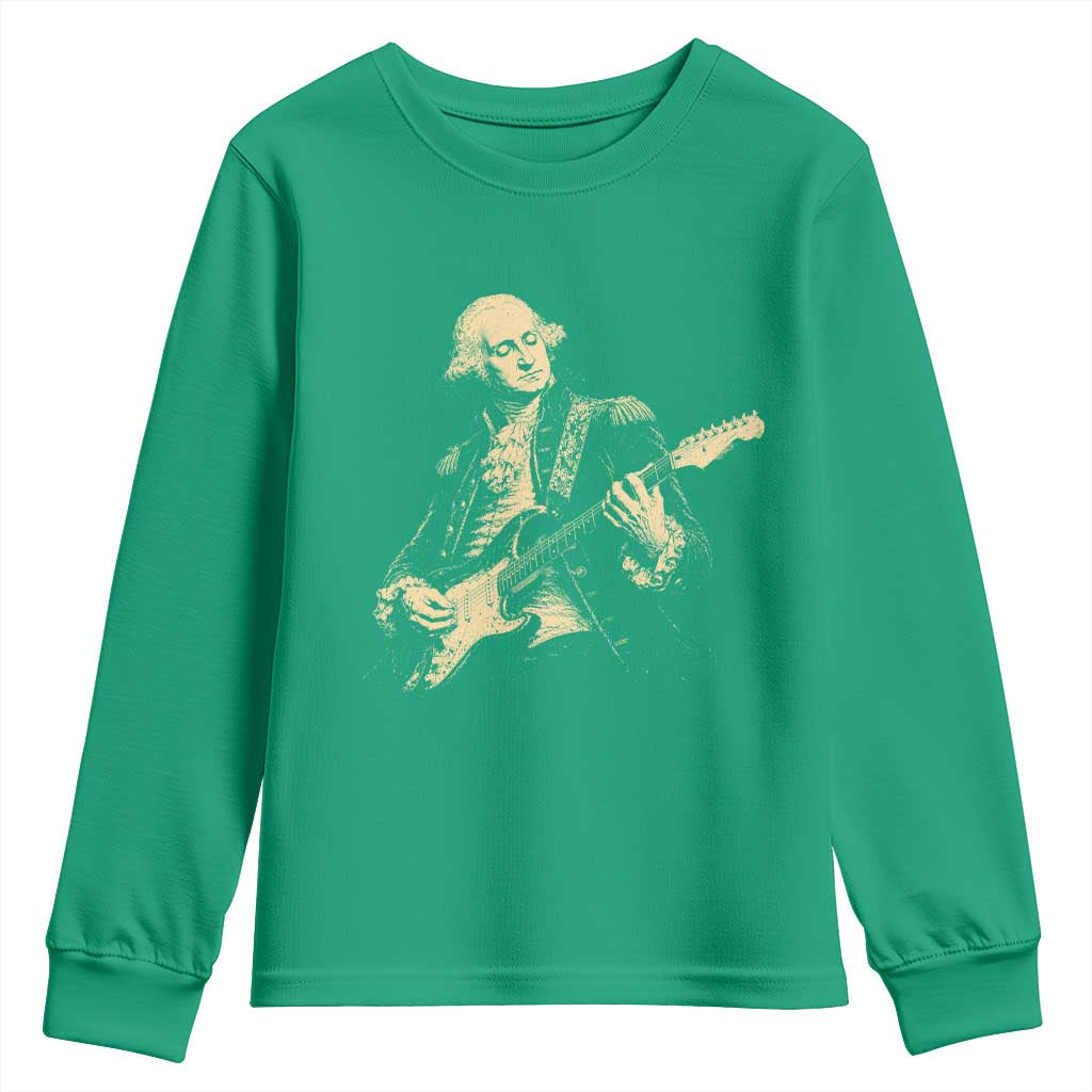George Washington Rock Star Vintage Portrait Youth Sweatshirt Funny Electric Guitar Player Founding Father Retro Aesthetic Patriotic Graphic