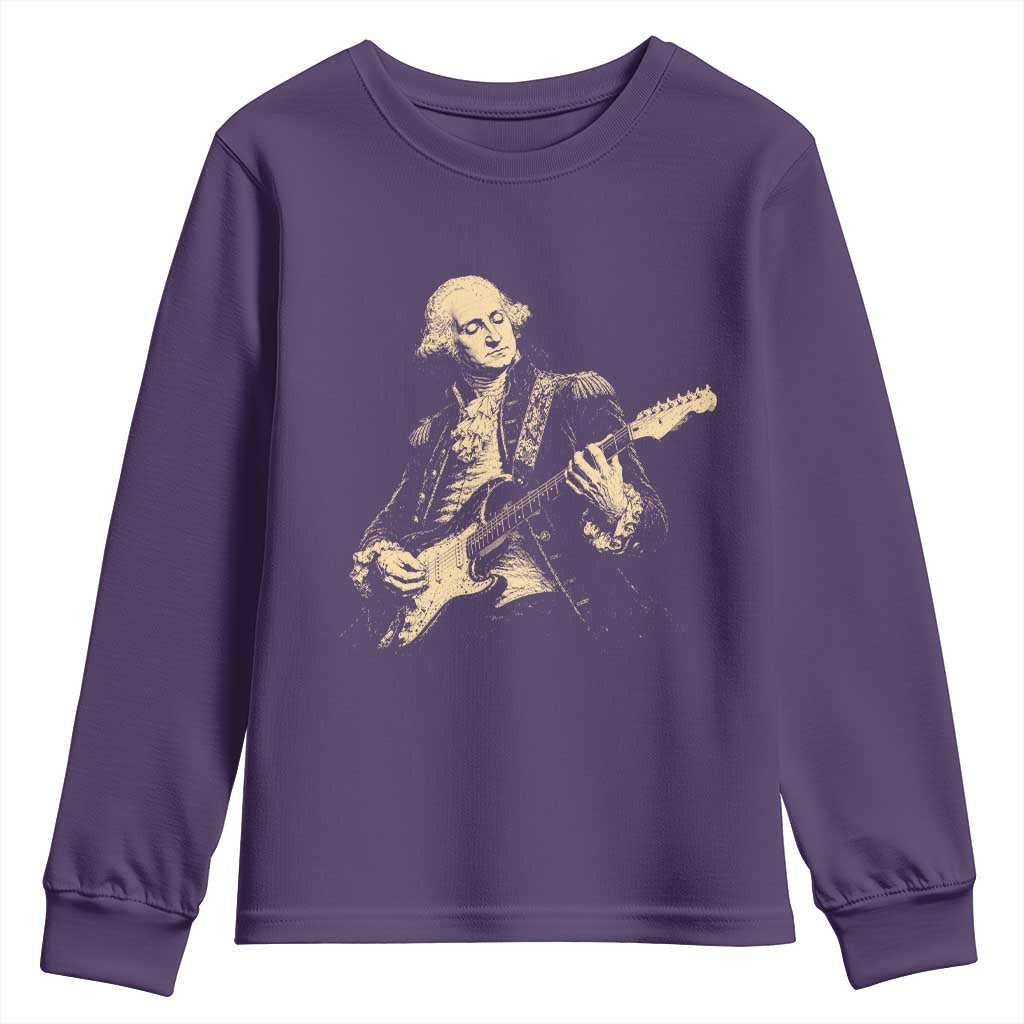 George Washington Rock Star Vintage Portrait Youth Sweatshirt Funny Electric Guitar Player Founding Father Retro Aesthetic Patriotic Graphic