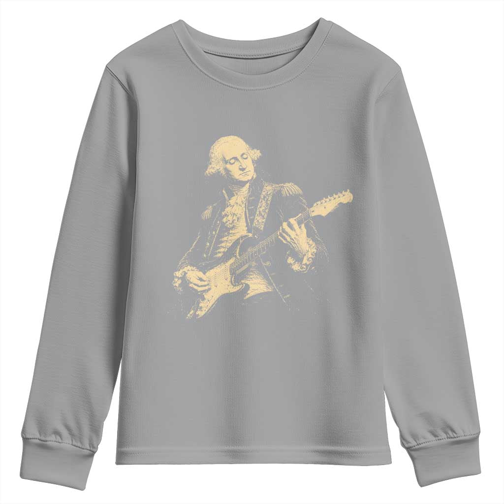 George Washington Rock Star Vintage Portrait Youth Sweatshirt Funny Electric Guitar Player Founding Father Retro Aesthetic Patriotic Graphic