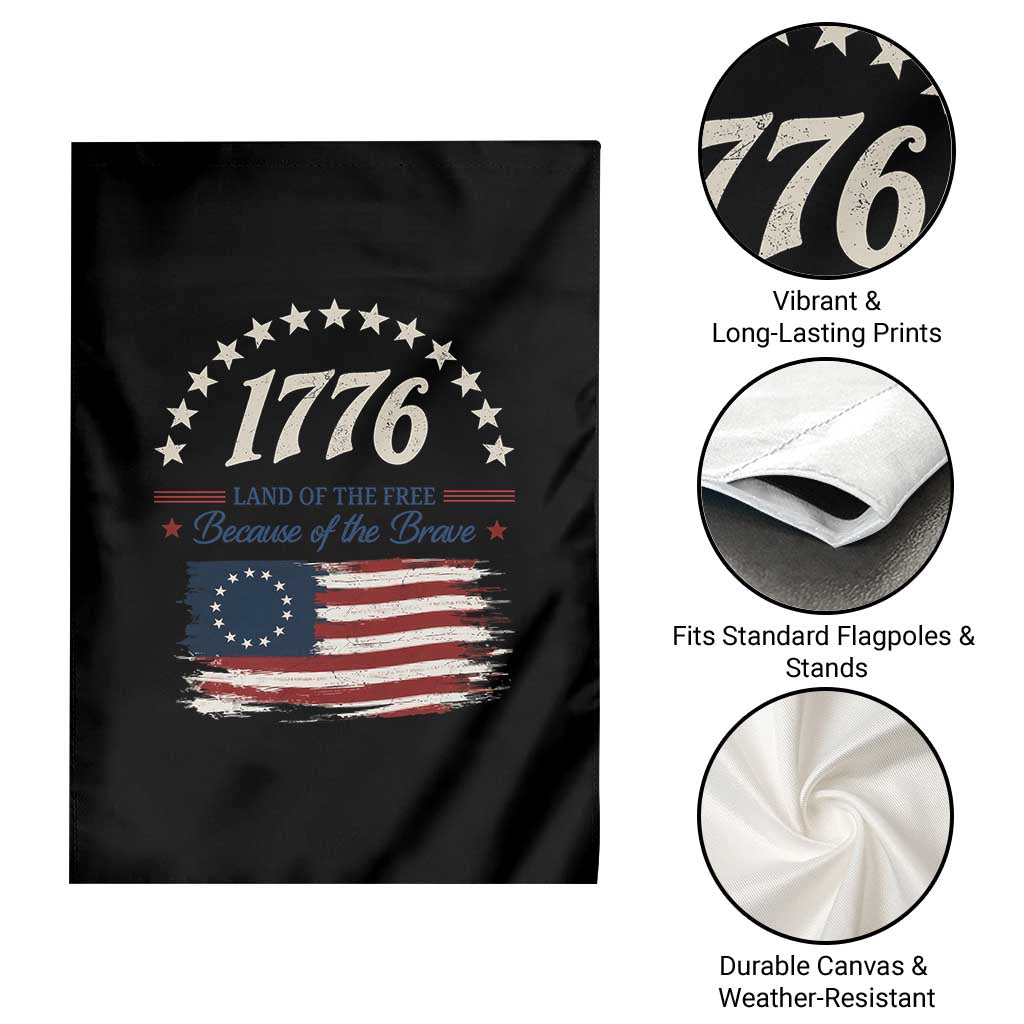 1776 Land of the Free Distressed Arch Graphic Garden Flag Vintage Betsy Ross American Flag Stars Retro Patriotic