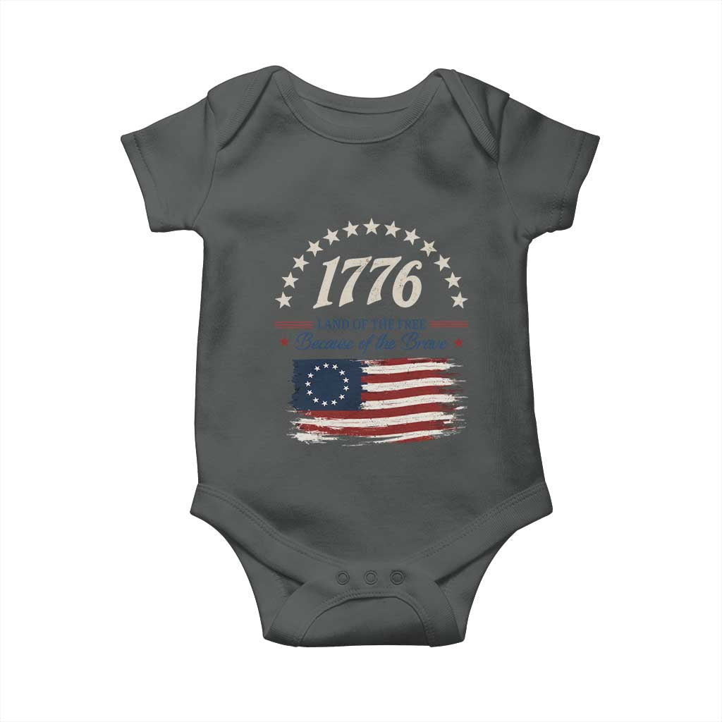 1776 Land of the Free Distressed Arch Graphic Baby Onesie Vintage Betsy Ross American Flag Stars Retro Patriotic