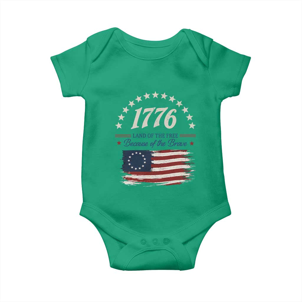 1776 Land of the Free Distressed Arch Graphic Baby Onesie Vintage Betsy Ross American Flag Stars Retro Patriotic