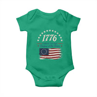 1776 Land of the Free Distressed Arch Graphic Baby Onesie Vintage Betsy Ross American Flag Stars Retro Patriotic