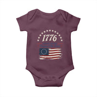 1776 Land of the Free Distressed Arch Graphic Baby Onesie Vintage Betsy Ross American Flag Stars Retro Patriotic