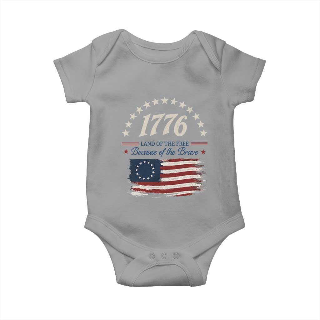 1776 Land of the Free Distressed Arch Graphic Baby Onesie Vintage Betsy Ross American Flag Stars Retro Patriotic