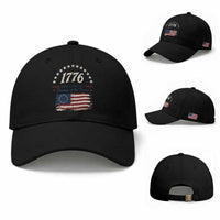 1776 Land of the Free Distressed Arch Graphic Baseball Cap Vintage Betsy Ross American Flag Stars Retro Patriotic