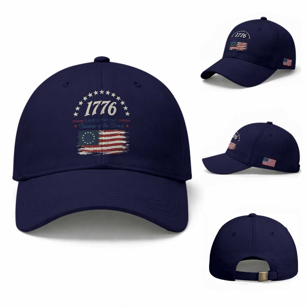 1776 Land of the Free Distressed Arch Graphic Baseball Cap Vintage Betsy Ross American Flag Stars Retro Patriotic
