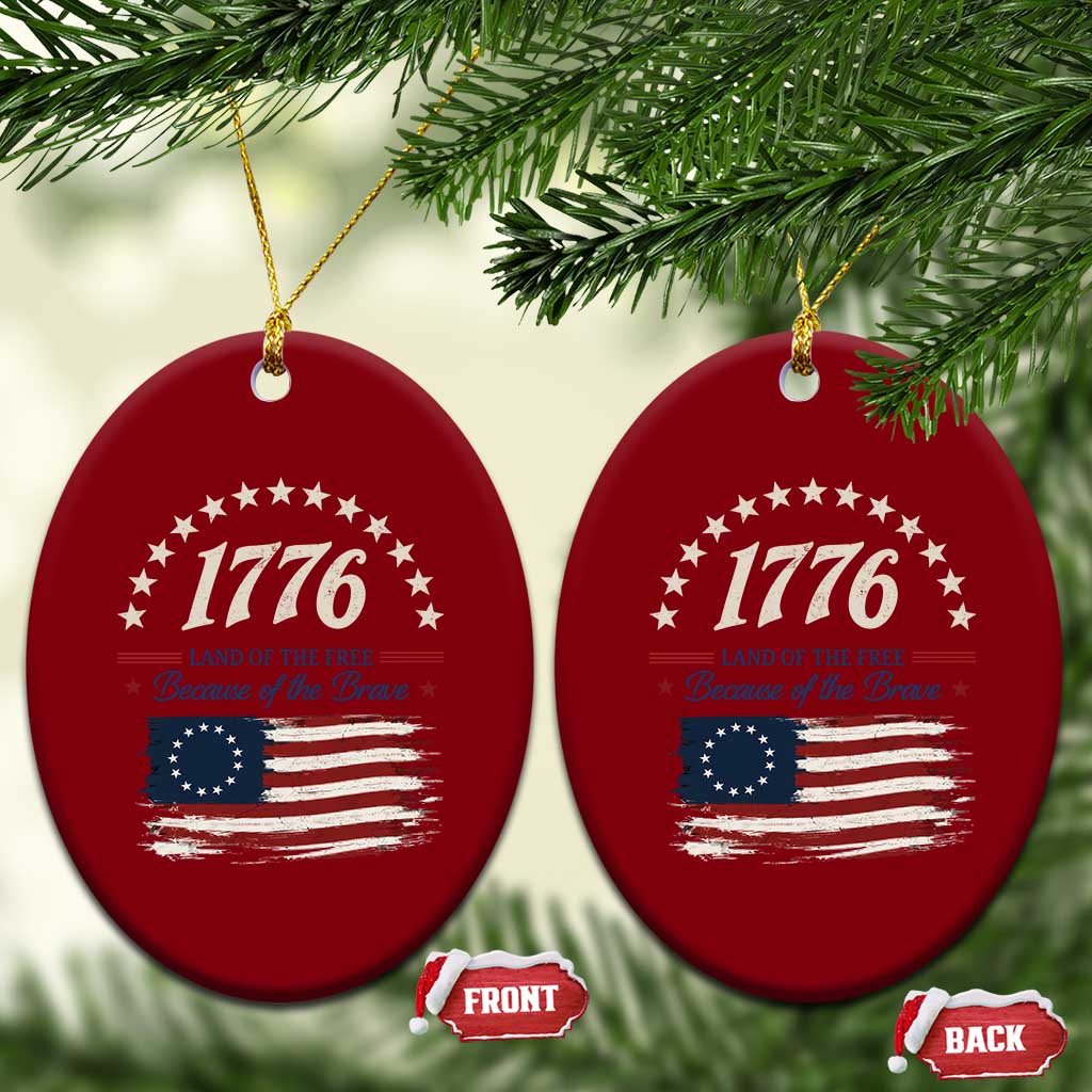1776 Land of the Free Distressed Arch Graphic Ceramic Ornament Vintage Betsy Ross American Flag Stars Retro Patriotic