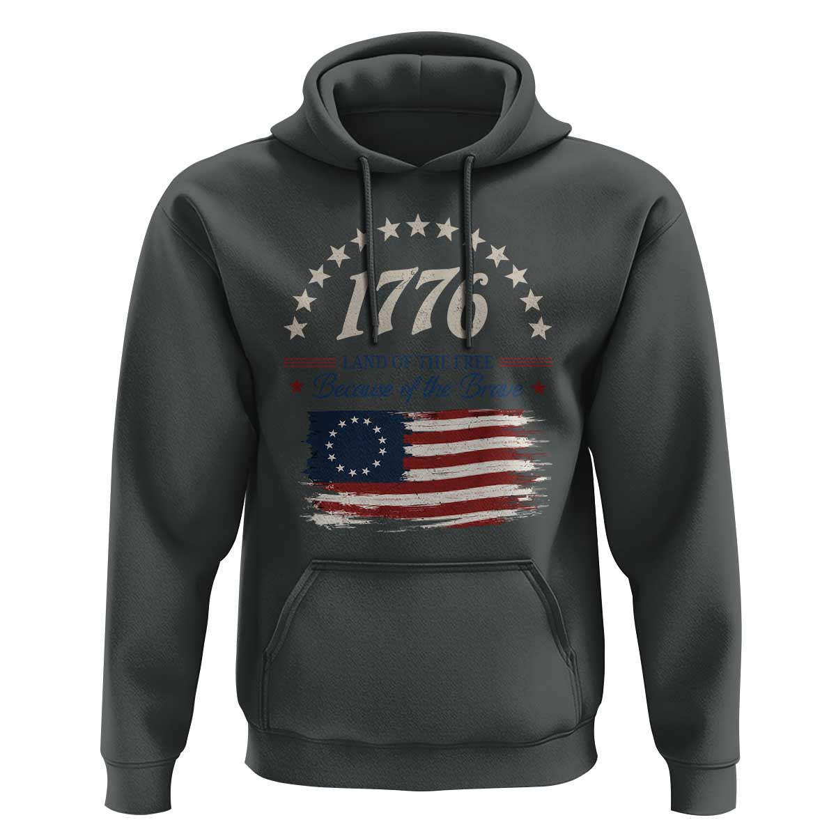 1776 Land of the Free Distressed Arch Graphic Hoodie Vintage Betsy Ross American Flag Stars Retro Patriotic