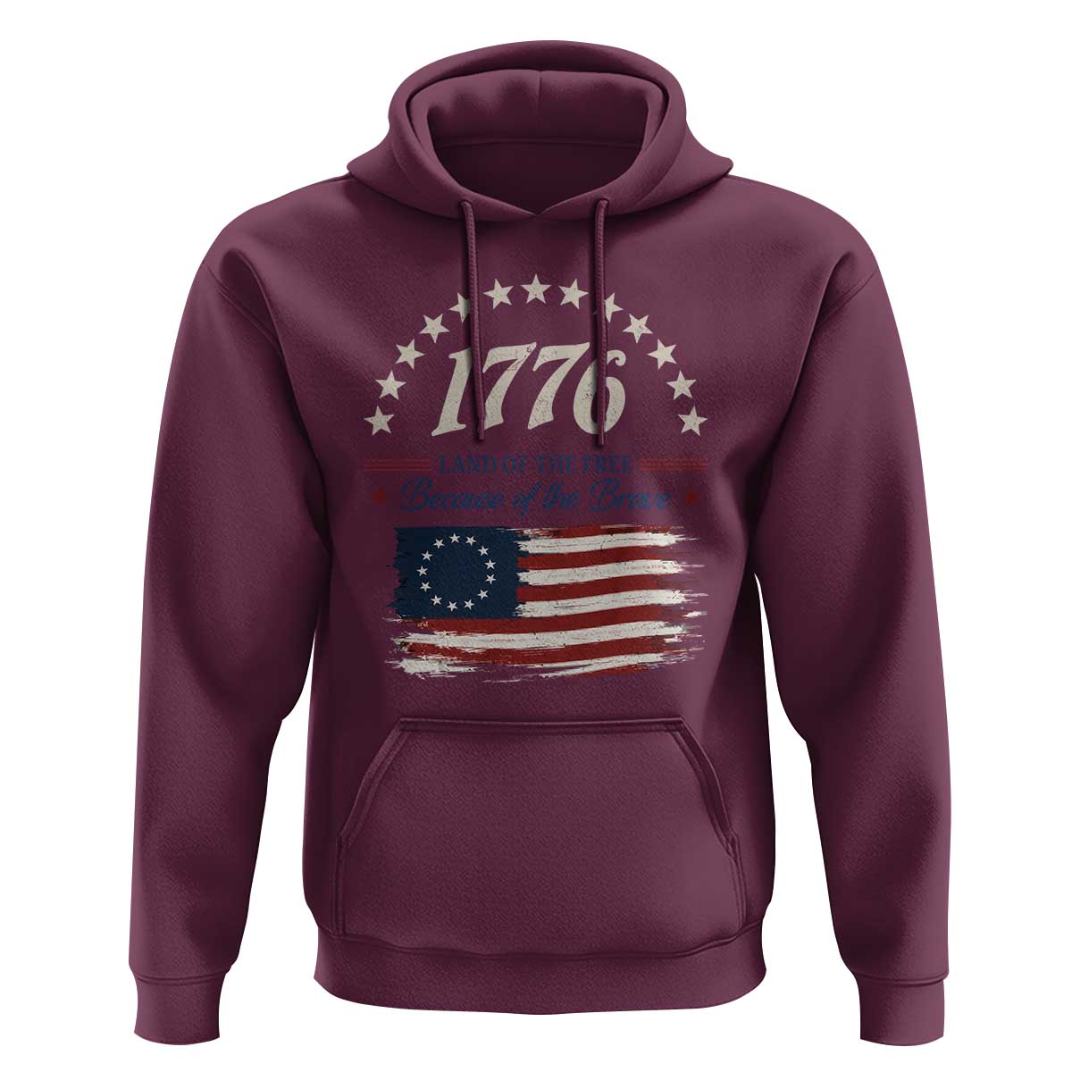 1776 Land of the Free Distressed Arch Graphic Hoodie Vintage Betsy Ross American Flag Stars Retro Patriotic