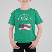 1776 Land of the Free Distressed Arch Graphic T Shirt For Kid Vintage Betsy Ross American Flag Stars Retro Patriotic