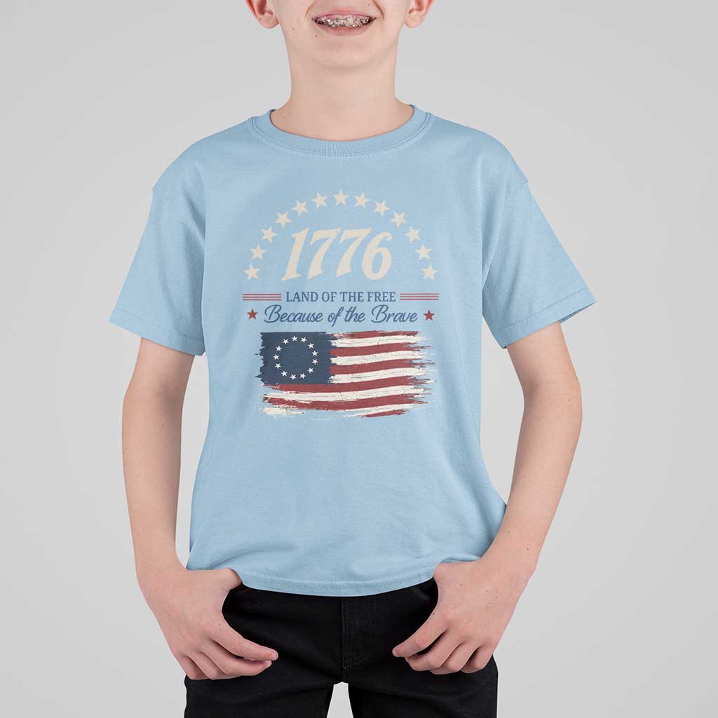 1776 Land of the Free Distressed Arch Graphic T Shirt For Kid Vintage Betsy Ross American Flag Stars Retro Patriotic
