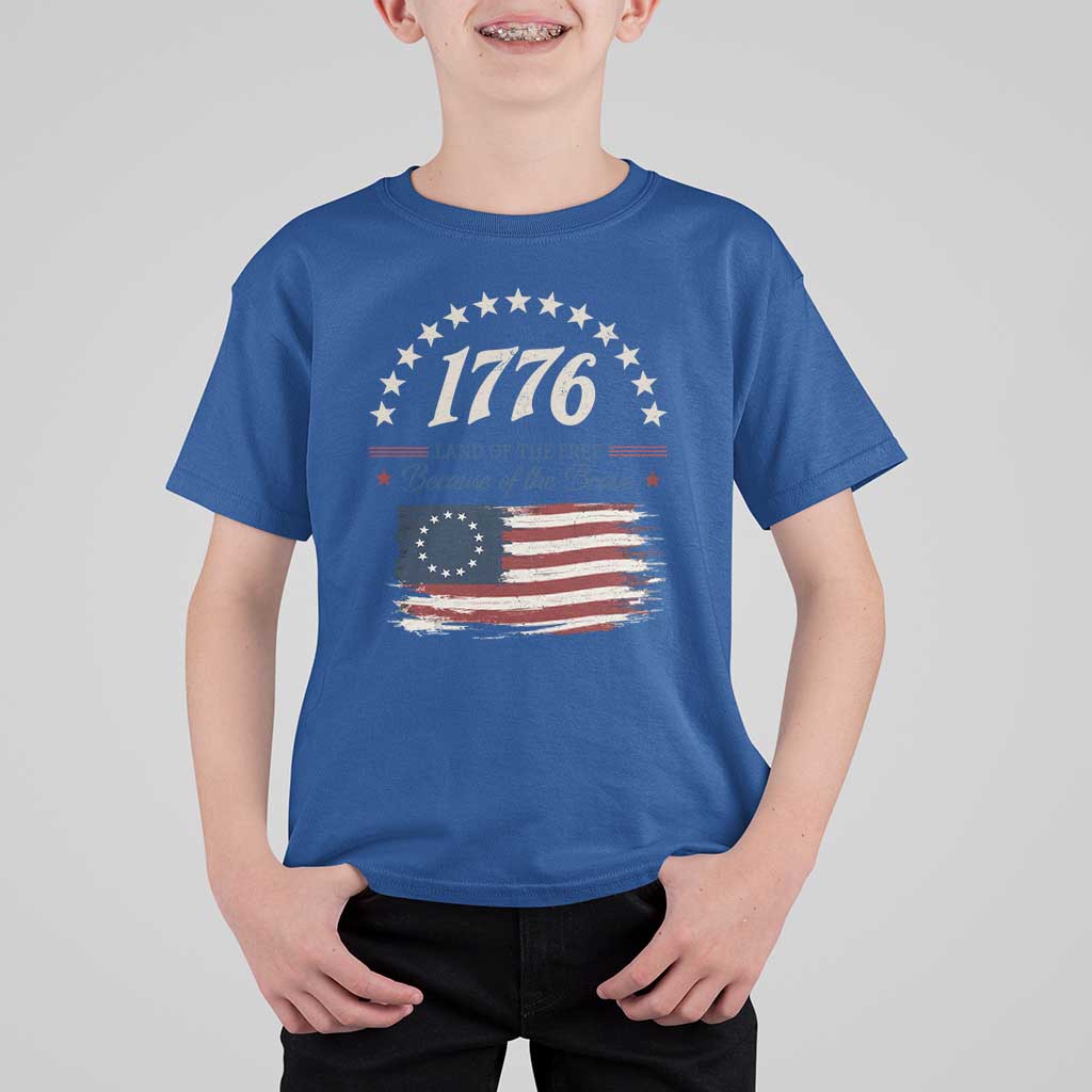 1776 Land of the Free Distressed Arch Graphic T Shirt For Kid Vintage Betsy Ross American Flag Stars Retro Patriotic