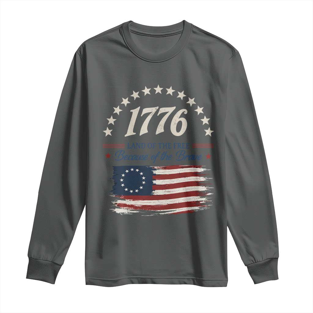 1776 Land of the Free Distressed Arch Graphic Long Sleeve Shirt Vintage Betsy Ross American Flag Stars Retro Patriotic