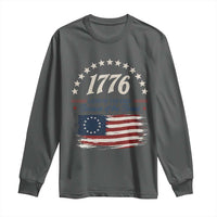 1776 Land of the Free Distressed Arch Graphic Long Sleeve Shirt Vintage Betsy Ross American Flag Stars Retro Patriotic