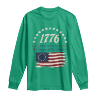 1776 Land of the Free Distressed Arch Graphic Long Sleeve Shirt Vintage Betsy Ross American Flag Stars Retro Patriotic