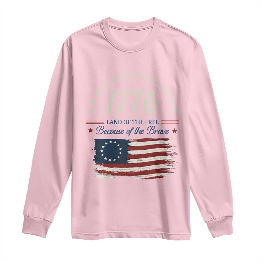 1776 Land of the Free Distressed Arch Graphic Long Sleeve Shirt Vintage Betsy Ross American Flag Stars Retro Patriotic