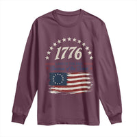 1776 Land of the Free Distressed Arch Graphic Long Sleeve Shirt Vintage Betsy Ross American Flag Stars Retro Patriotic