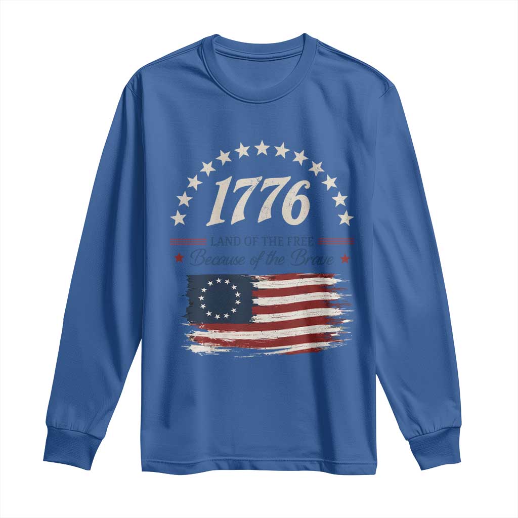 1776 Land of the Free Distressed Arch Graphic Long Sleeve Shirt Vintage Betsy Ross American Flag Stars Retro Patriotic