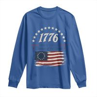 1776 Land of the Free Distressed Arch Graphic Long Sleeve Shirt Vintage Betsy Ross American Flag Stars Retro Patriotic
