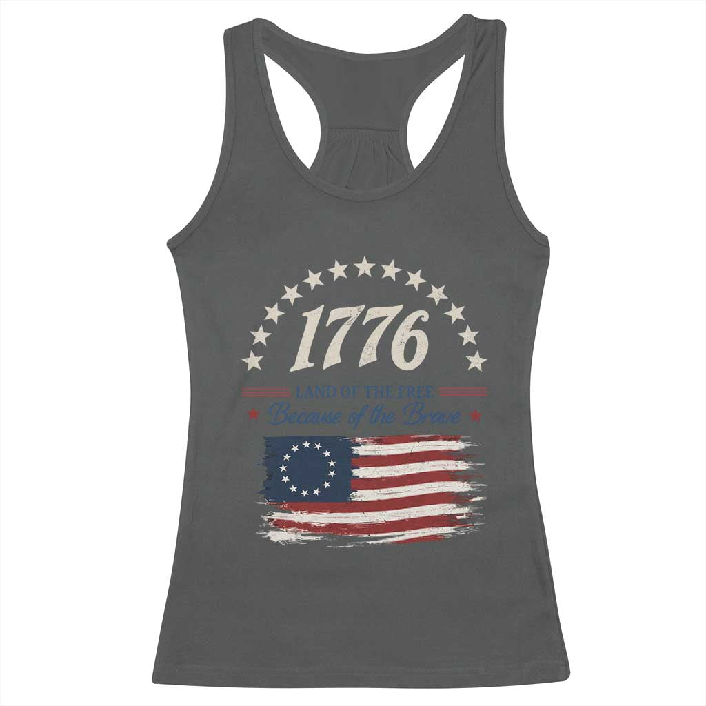 1776 Land of the Free Distressed Arch Graphic Racerback Tank Top Vintage Betsy Ross American Flag Stars Retro Patriotic