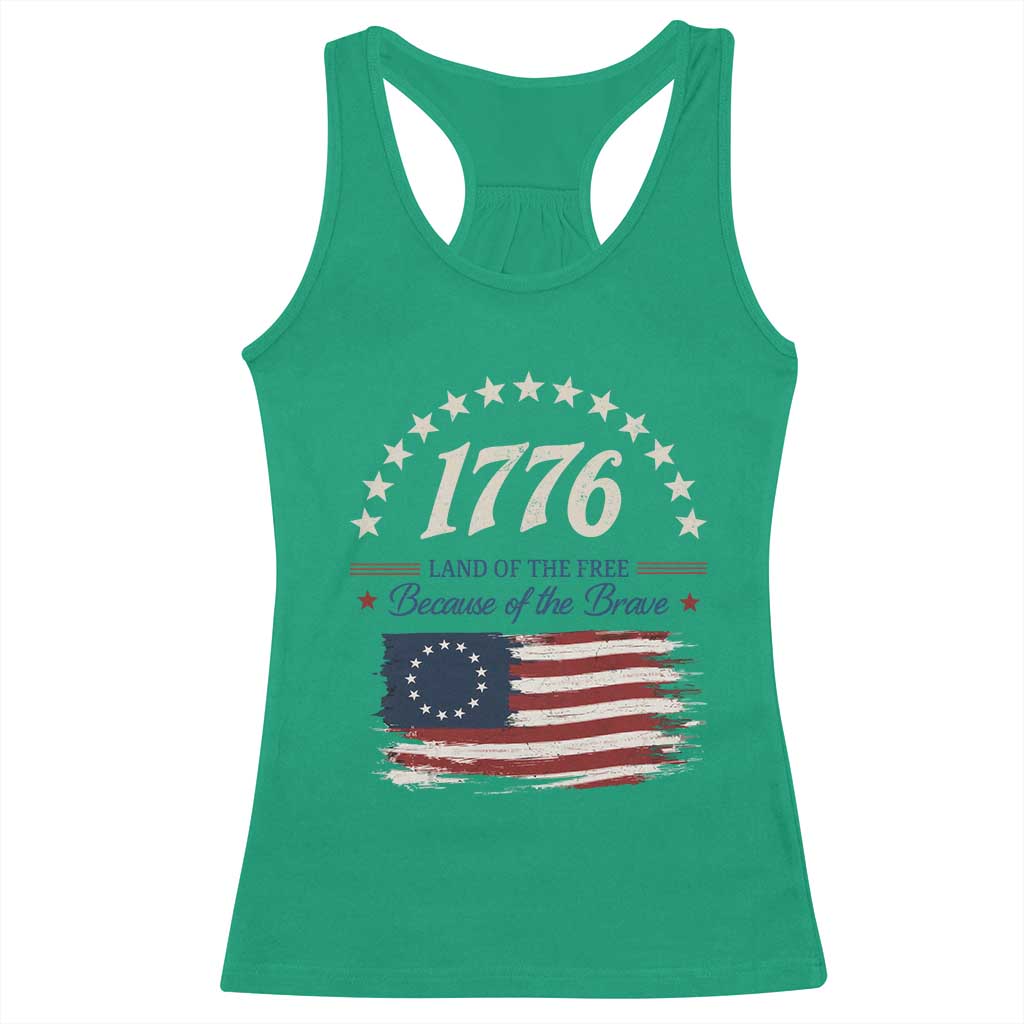 1776 Land of the Free Distressed Arch Graphic Racerback Tank Top Vintage Betsy Ross American Flag Stars Retro Patriotic