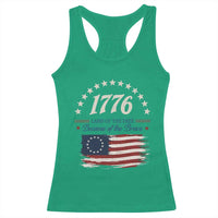 1776 Land of the Free Distressed Arch Graphic Racerback Tank Top Vintage Betsy Ross American Flag Stars Retro Patriotic