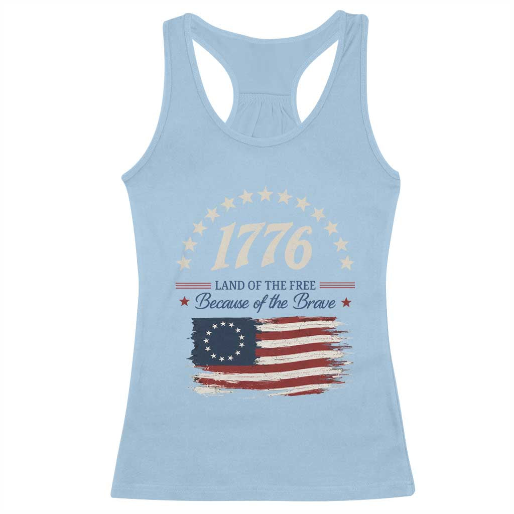 1776 Land of the Free Distressed Arch Graphic Racerback Tank Top Vintage Betsy Ross American Flag Stars Retro Patriotic
