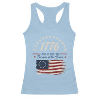 1776 Land of the Free Distressed Arch Graphic Racerback Tank Top Vintage Betsy Ross American Flag Stars Retro Patriotic
