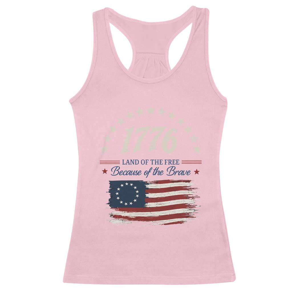 1776 Land of the Free Distressed Arch Graphic Racerback Tank Top Vintage Betsy Ross American Flag Stars Retro Patriotic