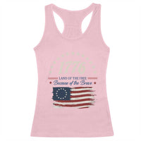 1776 Land of the Free Distressed Arch Graphic Racerback Tank Top Vintage Betsy Ross American Flag Stars Retro Patriotic