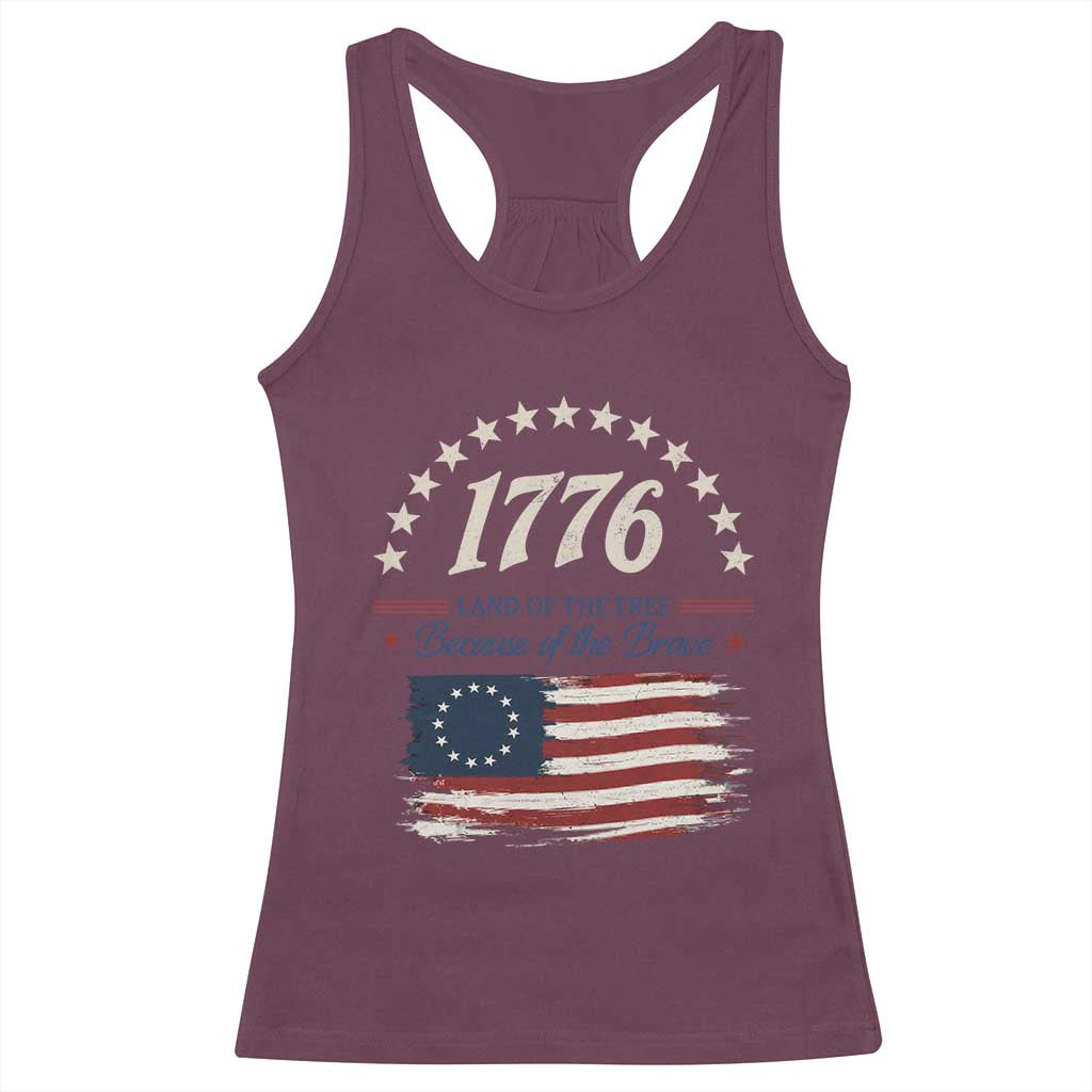 1776 Land of the Free Distressed Arch Graphic Racerback Tank Top Vintage Betsy Ross American Flag Stars Retro Patriotic
