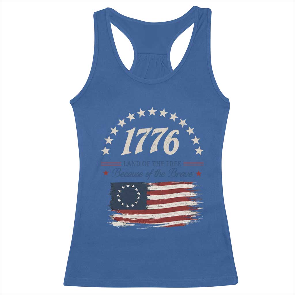 1776 Land of the Free Distressed Arch Graphic Racerback Tank Top Vintage Betsy Ross American Flag Stars Retro Patriotic