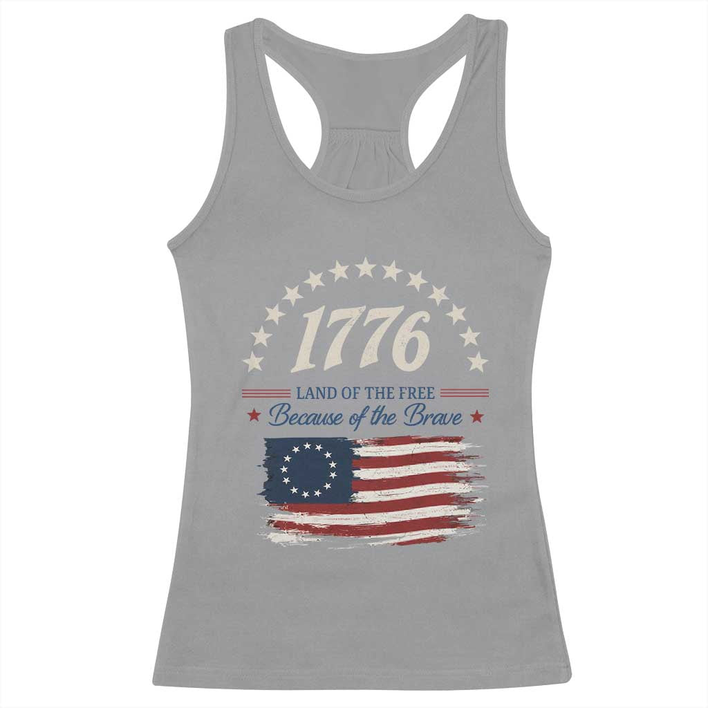 1776 Land of the Free Distressed Arch Graphic Racerback Tank Top Vintage Betsy Ross American Flag Stars Retro Patriotic